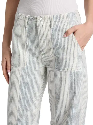 Le Jean Women's Stripe Utility Mid-Rise Soft Barrel Crop Jeans - Summer Stripe - Size 30 | Thumbnail 6 Le Jean Women's Stripe Utility Mid-Rise Soft Barrel Crop Jeans - Summer Stripe - Size 30 | Thumbnail 6