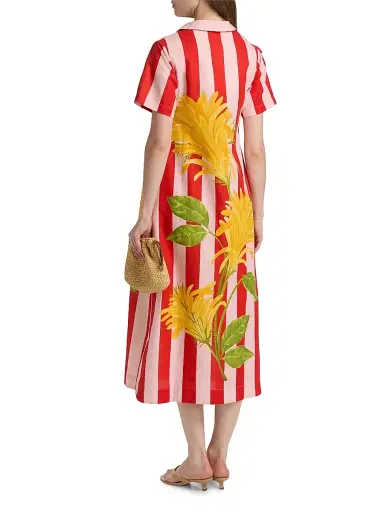 VERANDAH Women's Ammama Jacobina And Stripes Cotton-Linen Shirtdress - Blush And Vermillion Jacobina - Size Medium | Thumbnail 5 VERANDAH Women's Ammama Jacobina And Stripes Cotton-Linen Shirtdress - Blush And Vermillion Jacobina - Size Medium | Thumbnail 5