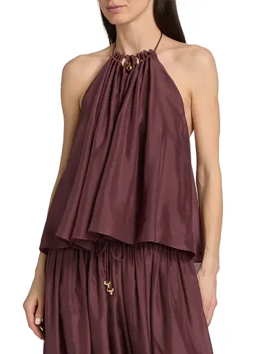 Zimmermann Women's Aster Bead-Detail Gathered Silk Halter Top - Musk | Thumbnail 3 Zimmermann Women's Aster Bead-Detail Gathered Silk Halter Top - Musk | Thumbnail 3
