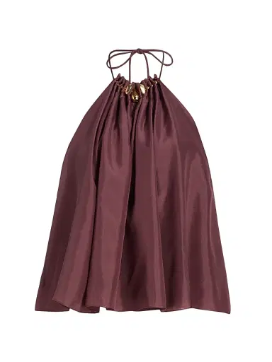 Zimmermann Women's Aster Bead-Detail Gathered Silk Halter Top - Musk | Thumbnail 1 Zimmermann Women's Aster Bead-Detail Gathered Silk Halter Top - Musk | Thumbnail 1