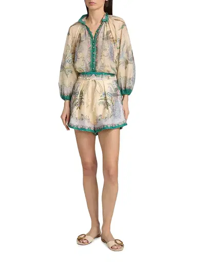 Zimmermann Women's Indra Peacock Cotton-Silk Billow Blouse - Cream Scarf Floral - Size 10 | Thumbnail 2 Zimmermann Women's Indra Peacock Cotton-Silk Billow Blouse - Cream Scarf Floral - Size 10 | Thumbnail 2