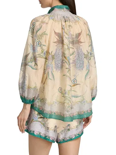 Zimmermann Women's Indra Peacock Cotton-Silk Billow Blouse - Cream Scarf Floral - Size 10 | Thumbnail 5 Zimmermann Women's Indra Peacock Cotton-Silk Billow Blouse - Cream Scarf Floral - Size 10 | Thumbnail 5