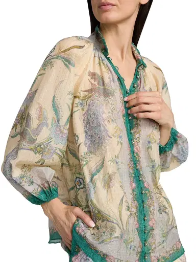 Zimmermann Women's Indra Peacock Cotton-Silk Billow Blouse - Cream Scarf Floral - Size 10 | Thumbnail 6 Zimmermann Women's Indra Peacock Cotton-Silk Billow Blouse - Cream Scarf Floral - Size 10 | Thumbnail 6