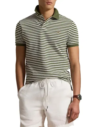 Polo Ralph Lauren Men's Striped Logo Mesh Cotton Polo Shirt | Thumbnail 3 Polo Ralph Lauren Men's Striped Logo Mesh Cotton Polo Shirt | Thumbnail 3