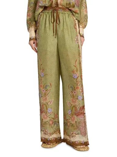 Zimmermann Women's Indra Printed Silk Relaxed-Fit Drawstring Pants - Khaki Scarf Floral | Thumbnail 3 Zimmermann Women's Indra Printed Silk Relaxed-Fit Drawstring Pants - Khaki Scarf Floral | Thumbnail 3