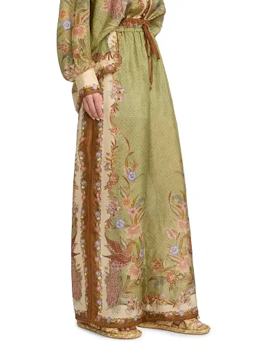 Zimmermann Women's Indra Printed Silk Relaxed-Fit Drawstring Pants - Khaki Scarf Floral | Thumbnail 4 Zimmermann Women's Indra Printed Silk Relaxed-Fit Drawstring Pants - Khaki Scarf Floral | Thumbnail 4