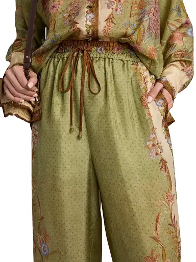 Zimmermann Women's Indra Printed Silk Relaxed-Fit Drawstring Pants - Khaki Scarf Floral | Thumbnail 6 Zimmermann Women's Indra Printed Silk Relaxed-Fit Drawstring Pants - Khaki Scarf Floral | Thumbnail 6