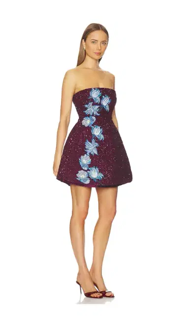 LA FUORI Floral Wine Embroidered Dress | Thumbnail 2 LA FUORI Floral Wine Embroidered Dress | Thumbnail 2