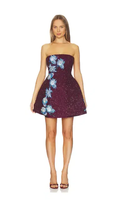 LA FUORI Floral Wine Embroidered Dress | Thumbnail 1 LA FUORI Floral Wine Embroidered Dress | Thumbnail 1