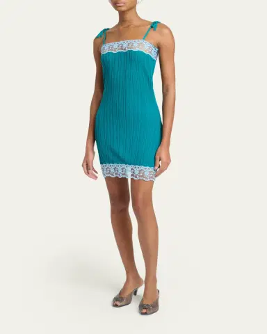 Chloé Lace-Trim Sleeveless Rib Knit Mini Dress | Thumbnail 4 Chloé Lace-Trim Sleeveless Rib Knit Mini Dress | Thumbnail 4