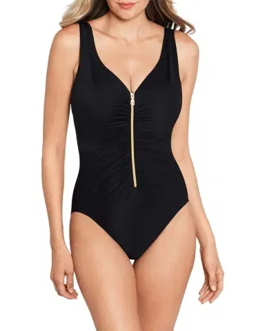 Miraclesuit Razzle Dazzle Front-Zip Slimming One-Piece Swimsuit | Thumbnail 1 Miraclesuit Razzle Dazzle Front-Zip Slimming One-Piece Swimsuit | Thumbnail 1