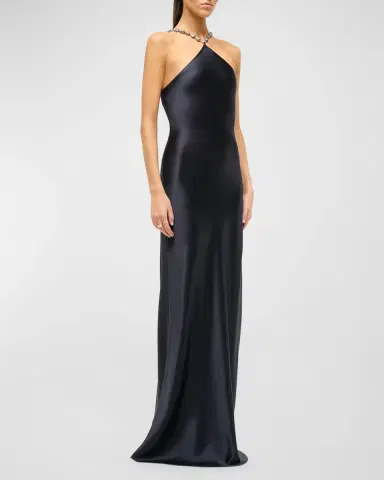 STAUD Cadence Beaded Halter Satin Maxi Dress | Thumbnail 4 STAUD Cadence Beaded Halter Satin Maxi Dress | Thumbnail 4