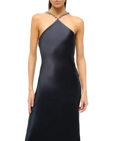 STAUD Cadence Beaded Halter Satin Maxi Dress | Thumbnail 1 STAUD Cadence Beaded Halter Satin Maxi Dress | Thumbnail 1