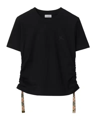 Burberry Check-Tie Ruched Short-Sleeve Crop T-Shirt | Thumbnail 1 Burberry Check-Tie Ruched Short-Sleeve Crop T-Shirt | Thumbnail 1