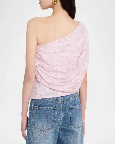 Self-Portrait Rhinestone Lace Asymmetric Drape Top | Thumbnail 3 Self-Portrait Rhinestone Lace Asymmetric Drape Top | Thumbnail 3
