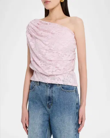 Self-Portrait Rhinestone Lace Asymmetric Drape Top | Thumbnail 4 Self-Portrait Rhinestone Lace Asymmetric Drape Top | Thumbnail 4