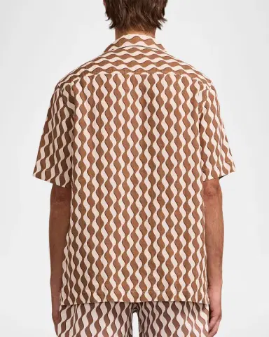 Frescobol Carioca Men's Roberto Linen Wave-Stripe Short-Sleeve Shirt | Thumbnail 3 Frescobol Carioca Men's Roberto Linen Wave-Stripe Short-Sleeve Shirt | Thumbnail 3