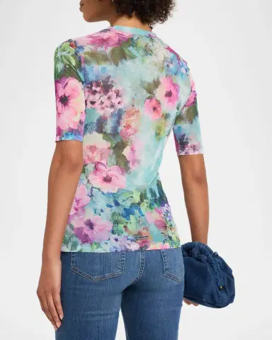 Johnny Was Elbow-Sleeve Floral Mesh Top | Thumbnail 3 Johnny Was Elbow-Sleeve Floral Mesh Top | Thumbnail 3