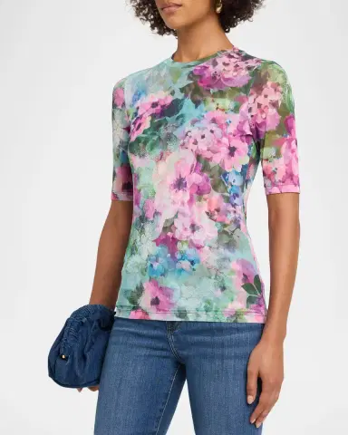 Johnny Was Elbow-Sleeve Floral Mesh Top | Thumbnail 4 Johnny Was Elbow-Sleeve Floral Mesh Top | Thumbnail 4