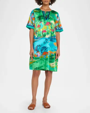 Johnny Was Roseum Printed Silk Short-Sleeve Shift Dress | Thumbnail 2 Johnny Was Roseum Printed Silk Short-Sleeve Shift Dress | Thumbnail 2