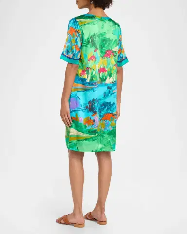 Johnny Was Roseum Printed Silk Short-Sleeve Shift Dress | Thumbnail 3 Johnny Was Roseum Printed Silk Short-Sleeve Shift Dress | Thumbnail 3