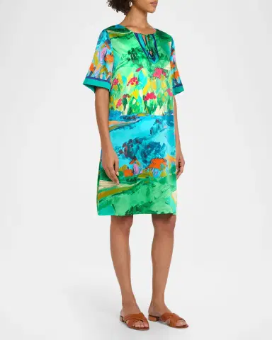 Johnny Was Roseum Printed Silk Short-Sleeve Shift Dress | Thumbnail 4 Johnny Was Roseum Printed Silk Short-Sleeve Shift Dress | Thumbnail 4