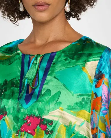 Johnny Was Roseum Printed Silk Short-Sleeve Shift Dress | Thumbnail 5 Johnny Was Roseum Printed Silk Short-Sleeve Shift Dress | Thumbnail 5