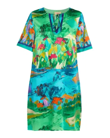 Johnny Was Roseum Printed Silk Short-Sleeve Shift Dress | Thumbnail 1 Johnny Was Roseum Printed Silk Short-Sleeve Shift Dress | Thumbnail 1