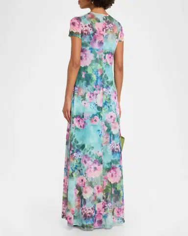 Johnny Was Short-Sleeve Floral Mesh Maxi Dress | Thumbnail 3 Johnny Was Short-Sleeve Floral Mesh Maxi Dress | Thumbnail 3