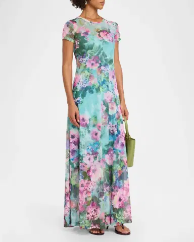 Johnny Was Short-Sleeve Floral Mesh Maxi Dress | Thumbnail 4 Johnny Was Short-Sleeve Floral Mesh Maxi Dress | Thumbnail 4