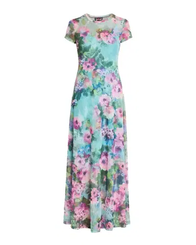 Johnny Was Short-Sleeve Floral Mesh Maxi Dress | Thumbnail 1 Johnny Was Short-Sleeve Floral Mesh Maxi Dress | Thumbnail 1