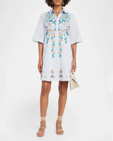 Johnny Was Kimono-Sleeve Embroidered Mini Shirtdress | Thumbnail 2 Johnny Was Kimono-Sleeve Embroidered Mini Shirtdress | Thumbnail 2