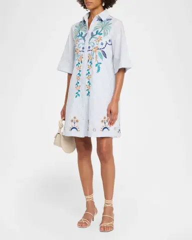Johnny Was Kimono-Sleeve Embroidered Mini Shirtdress | Thumbnail 4 Johnny Was Kimono-Sleeve Embroidered Mini Shirtdress | Thumbnail 4