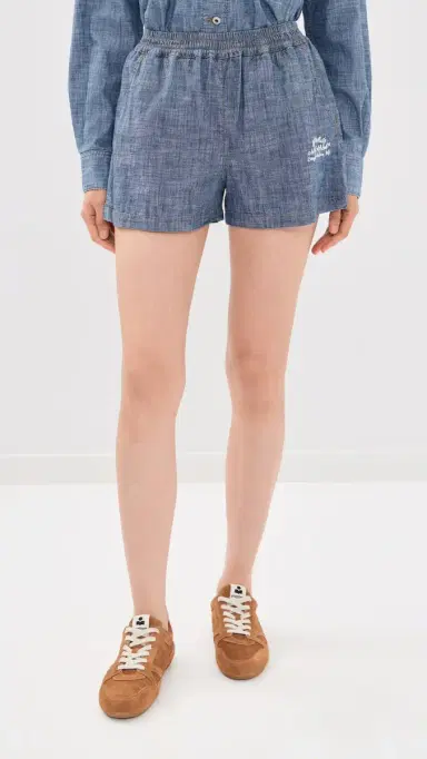 Off-White Chambray Denim Pajama Shorts Dark Blue | Thumbnail 2 Off-White Chambray Denim Pajama Shorts Dark Blue | Thumbnail 2