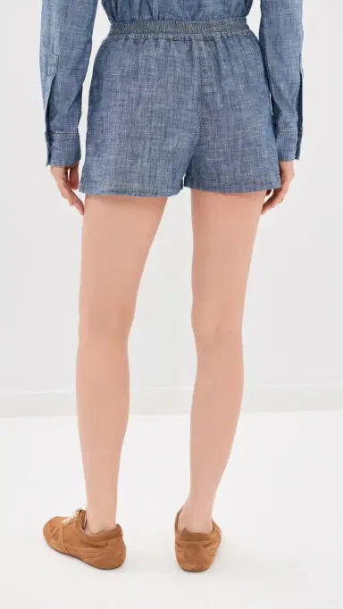 Off-White Chambray Denim Pajama Shorts Dark Blue | Thumbnail 3 Off-White Chambray Denim Pajama Shorts Dark Blue | Thumbnail 3