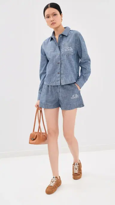 Off-White Chambray Denim Pajama Shorts Dark Blue | Thumbnail 5 Off-White Chambray Denim Pajama Shorts Dark Blue | Thumbnail 5