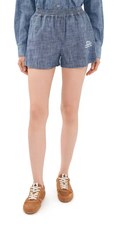 Off-White Chambray Denim Pajama Shorts Dark Blue | Thumbnail 1 Off-White Chambray Denim Pajama Shorts Dark Blue | Thumbnail 1