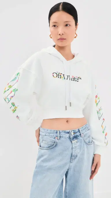 Off-White Bookish Glowing Flower Crop Hoodie White | Thumbnail 2 Off-White Bookish Glowing Flower Crop Hoodie White | Thumbnail 2