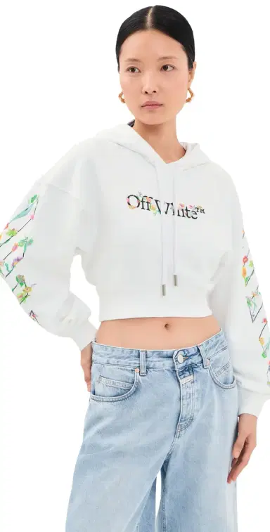 Off-White Bookish Glowing Flower Crop Hoodie White | Thumbnail 1 Off-White Bookish Glowing Flower Crop Hoodie White | Thumbnail 1