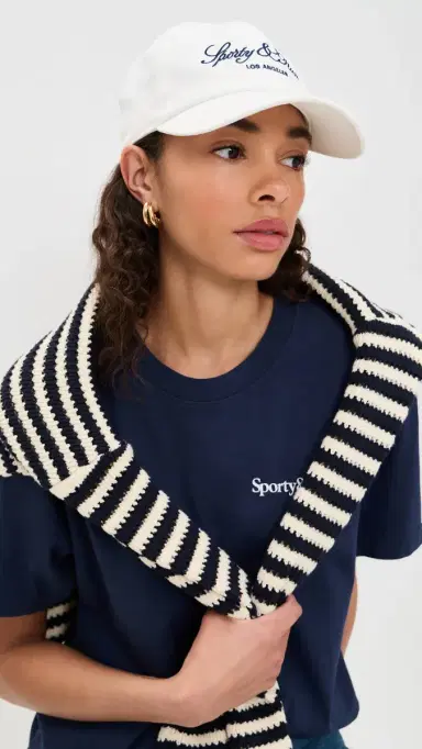 Sporty & Rich Vendome LA Cap Ecru Dark Navy One Size | Thumbnail 3 Sporty & Rich Vendome LA Cap Ecru Dark Navy One Size | Thumbnail 3