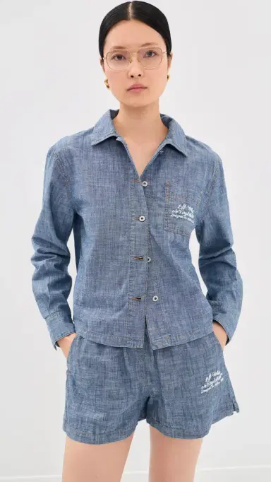 Off-White Chambray Denim Pajama Shirt Dark Blue | Thumbnail 2 Off-White Chambray Denim Pajama Shirt Dark Blue | Thumbnail 2