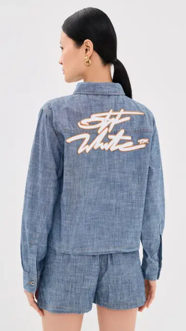 Off-White Chambray Denim Pajama Shirt Dark Blue | Thumbnail 3 Off-White Chambray Denim Pajama Shirt Dark Blue | Thumbnail 3