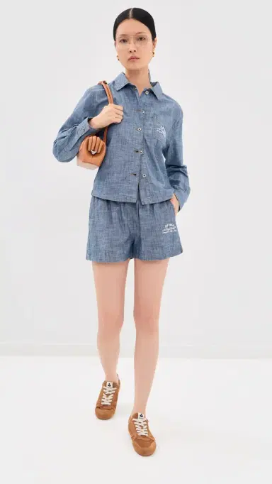 Off-White Chambray Denim Pajama Shirt Dark Blue | Thumbnail 5 Off-White Chambray Denim Pajama Shirt Dark Blue | Thumbnail 5