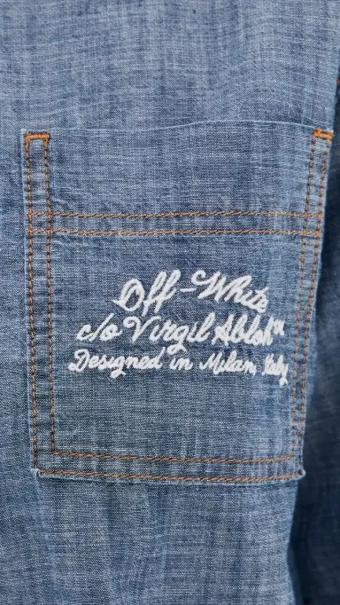 Off-White Chambray Denim Pajama Shirt Dark Blue | Thumbnail 6 Off-White Chambray Denim Pajama Shirt Dark Blue | Thumbnail 6