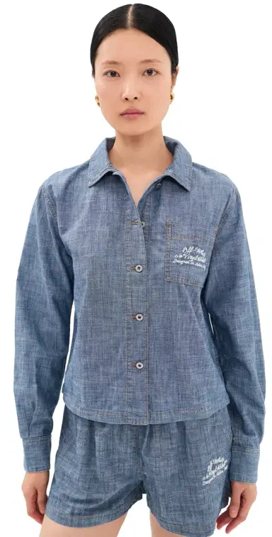 Off-White Chambray Denim Pajama Shirt Dark Blue | Thumbnail 1 Off-White Chambray Denim Pajama Shirt Dark Blue | Thumbnail 1