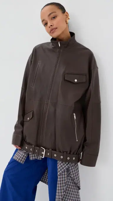 Tibi eather Moto Bomber Brown | Thumbnail 2 Tibi eather Moto Bomber Brown | Thumbnail 2