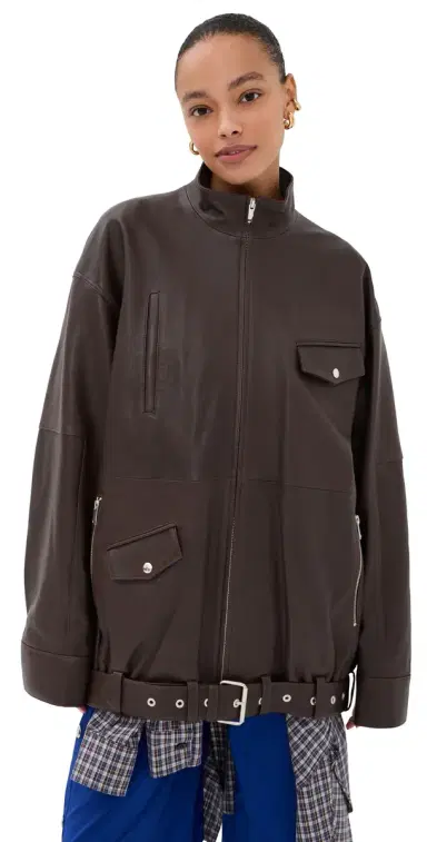 Tibi eather Moto Bomber Brown | Thumbnail 1 Tibi eather Moto Bomber Brown | Thumbnail 1