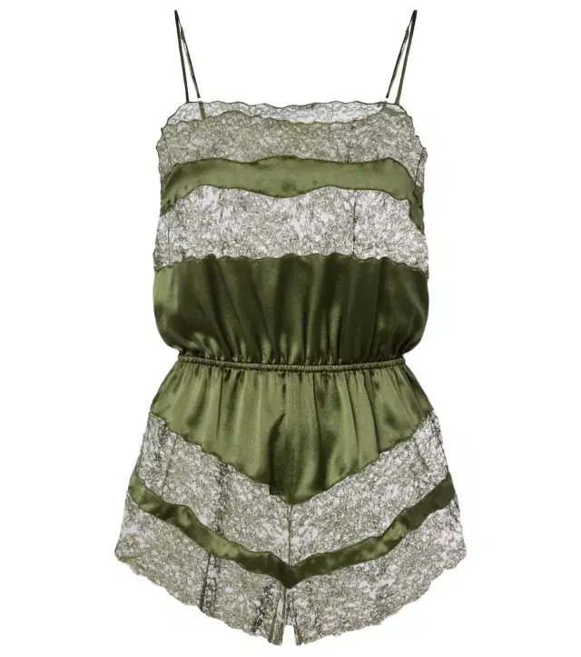 Lace-trimmed silk satin romper Lace-trimmed silk satin romper