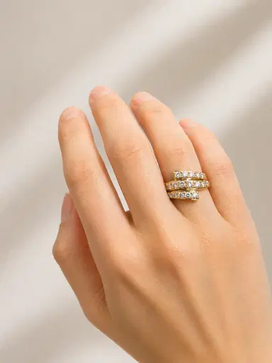 Wish Fine Jewelry 1.40ct Diamond 18K Gold Platinum Multi Row Ring | Thumbnail 2 Wish Fine Jewelry 1.40ct Diamond 18K Gold Platinum Multi Row Ring | Thumbnail 2