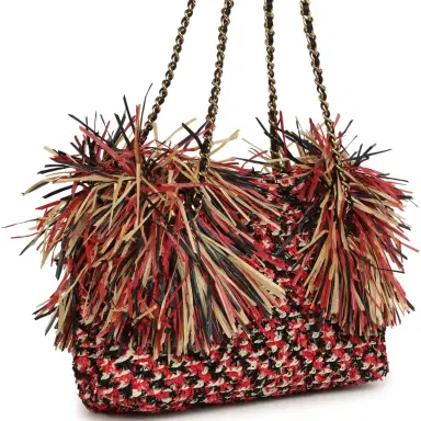 Chanel Chanel Small CC Shopping Bag Red, Beige, Black Braided Raffia Gold Hardware | Thumbnail 2 Chanel Chanel Small CC Shopping Bag Red, Beige, Black Braided Raffia Gold Hardware | Thumbnail 2